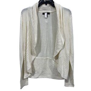 Derek Heart Open Front Cardigan Sweater Sz XL White Acrylic Cozy Minimalist NEW
